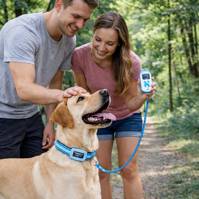 collier dressage pour chien telecommande bleu labrador famille promenade foret