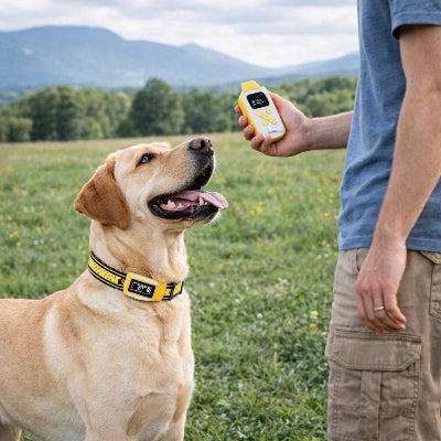 collier dressage pour chien telecommande jaune labrador exterieur montagne education