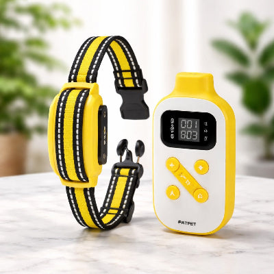 collier dressage pour chien telecommande jaune rechargeable education canine patpet