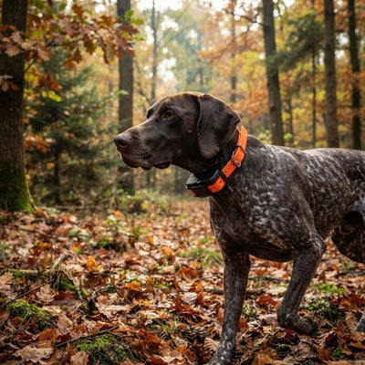 Collier GPS chien de chasse Braque allemand forêt automne