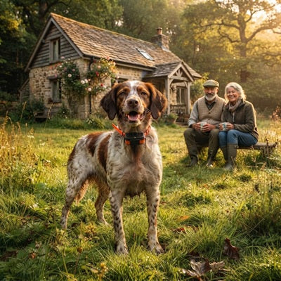 Collier GPS chien de chasse Épagneul couple jardin campagne