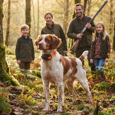 Collier GPS chien de chasse Épagneul famille forêt automne