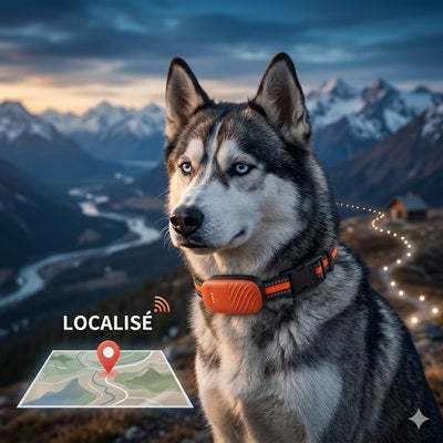 collier gps chien husky sommet localise tracker orange nuit