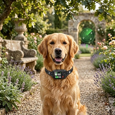 Collier GPS chien sans abonnement Golden Retriever jardin lavande