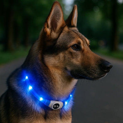 collier lumineux chien berger allemand led bleu profil exterieur nuit-visibilite