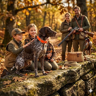 collier orange pour chien de chasse braque famille battue automne