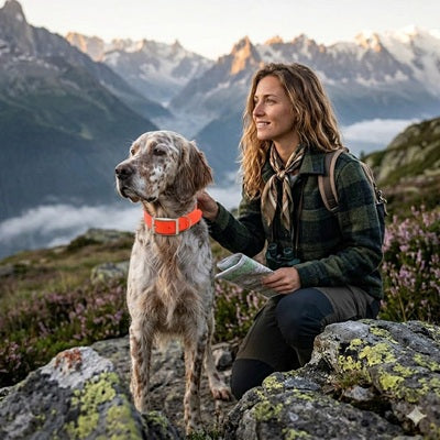 collier orange pour chien de chasse setter randonneuse alpes