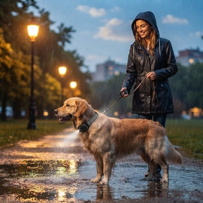 collier pour chien à la citronnelle promenade pluie parc golden retriever nuit