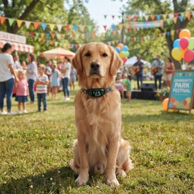 Collier pour chien anti-aboiement Golden Retriever calme festival parc foule