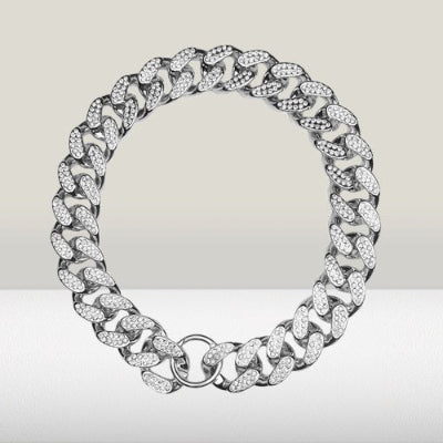 collier pour chien chaine cubaine argentee strass luxe premium bling