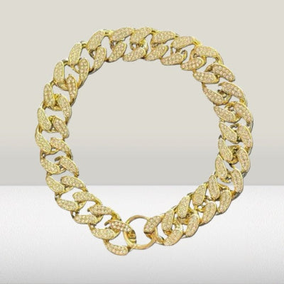 collier pour chien chaine cubaine doree strass luxe premium bling