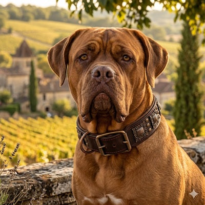 collier pour chien en cuir dogue de bordeaux bronze vignoble provençal