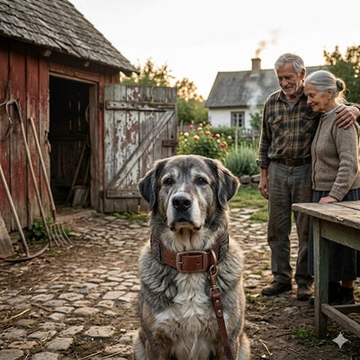 collier pour chien en cuir montagne des pyrénées couple ferme campagne