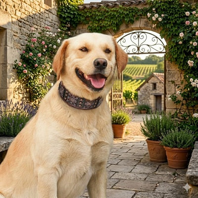 collier pour chien en cuir noir labrador mas provençal vignoble