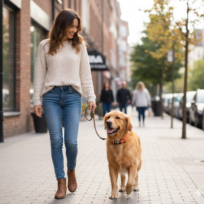 collier pour chien orange golden retriever promenade ville laisse confort style urbain