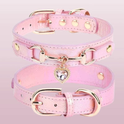 collier pour chien rose cuir breloque coeur strass petit chien femelle elegant
