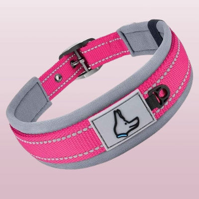 collier pour chien rose reflechissant neoprene boucle securite confort reglable