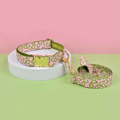 collier pour chiot motif avocat rose boucle doree laisse assortie ajustable