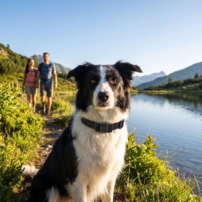 Collier pour petit chien anti-aboiement Border Collie lac montagne randonnée