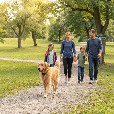 Collier pour petit chien anti-aboiement Golden Retriever famille balade parc