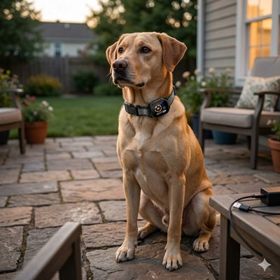 collier pour petit chien anti aboiement labrador terrasse coucher de soleil