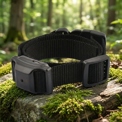 Collier pour petit chien anti-aboiement noir nylon rocher mousse forêt