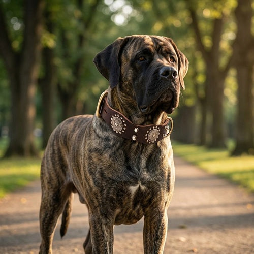 Colliers pour molosses chien bringé collier à médaillons en forêt