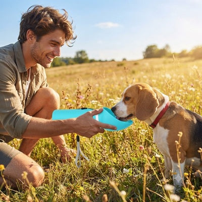 Gourde Chien Bleue Beagle Homme Prairie Ensoleillée Hydratation