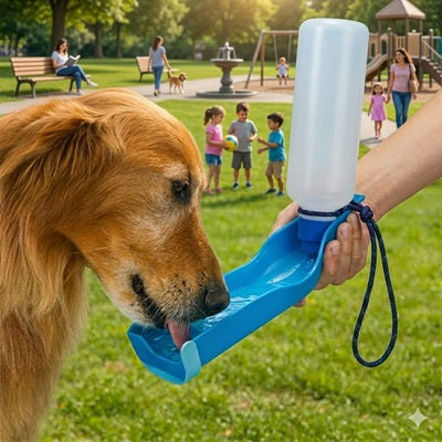 gourde chien golden retriever abreuvoir bleu parc