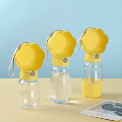 Gourde chien portable jaune, lot de 3, transparent, mousqueton, bouchon fleur