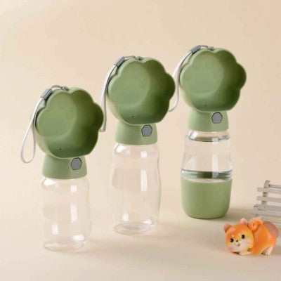Gourde chien portable verte, lot de 3, transparent, mousqueton, bouchon fleur