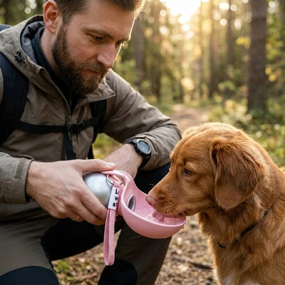 Gourde de Voyage pour Chien Golden Retriever Forêt Randonnée Rose