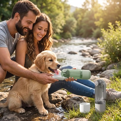 Gourde gamelle chien rivière couple chiot golden retriever