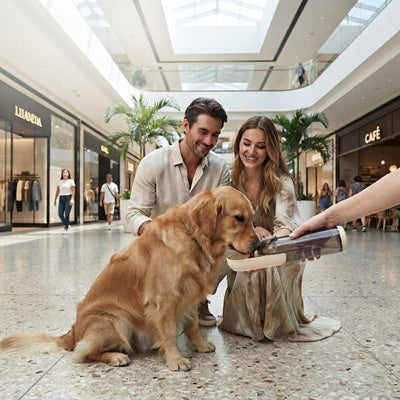 Gourde gamelle chien sortie golden retriever couple