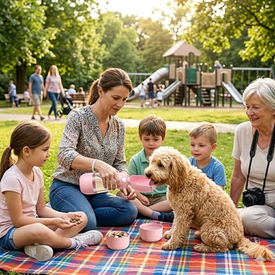Gourde pour chien famille parc pique-nique enfants