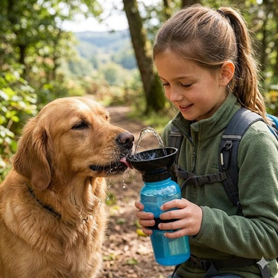 gourde pour chiens bleue enfant golden retriever randonnée forêt