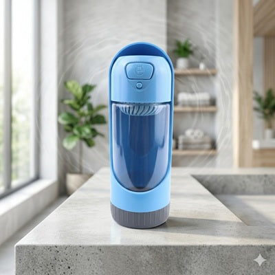 Gourdes chien bouteille bleue design moderne intérieur comptoir