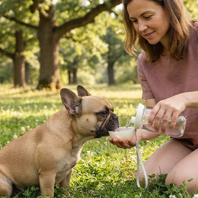 Gourdes pour Chiens Bouledogue Français Parc Femme Bol Eau Herbe