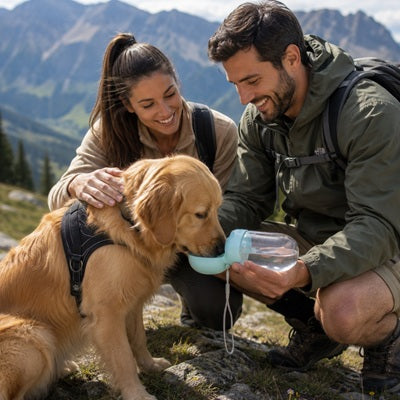 Gourdes pour Chiens Randonnée Couple Golden Retriever Montagne