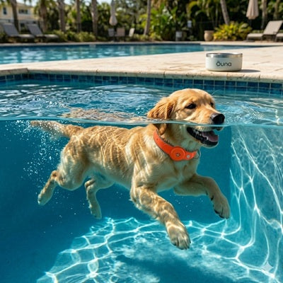 GPS chien sans abonnement Golden Retriever collier orange waterproof piscine natation