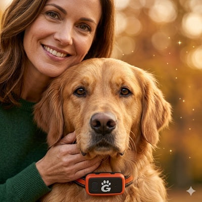 gps pour chien golden retriever propriétaire sereine tranquillité automne