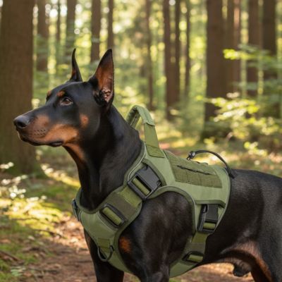 harnais anti traction chien securite confort vert militaire promenade foret doberman