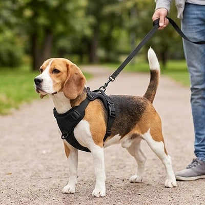 Harnais chien à enfiler noir Beagle laisse parc balade