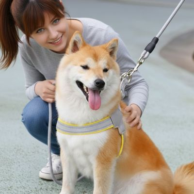 harnais chien akita jaune femme complicite urbain confort