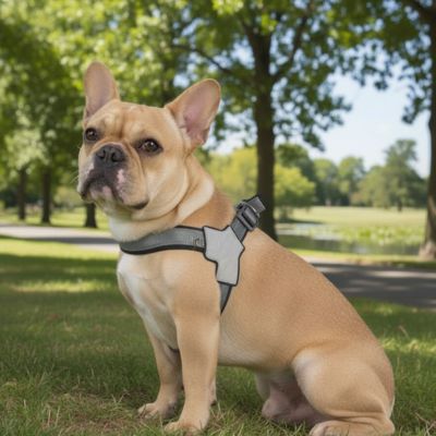 harnais chien bouledogue francais gris parc confort securite