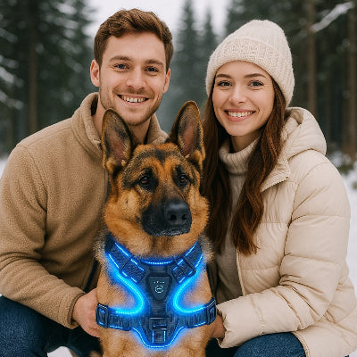 harnais chien led bleu berger allemand hiver famille securite