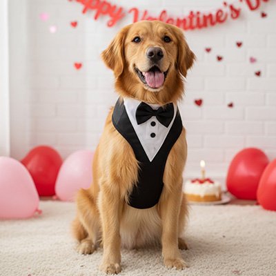 harnais chien smoking noeud papillon golden retriever saint valentin