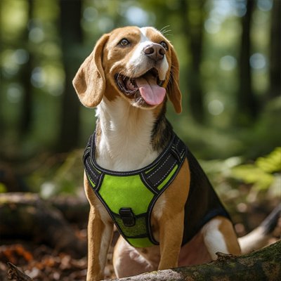 harnais chien vert beagle confort promenade foret exterieur premium