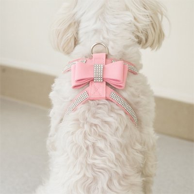 harnais chiot rose strass noeud petit chien premium