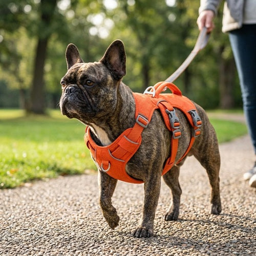 Harnais confort pour chien orange Bouledogue français promenade en laisse